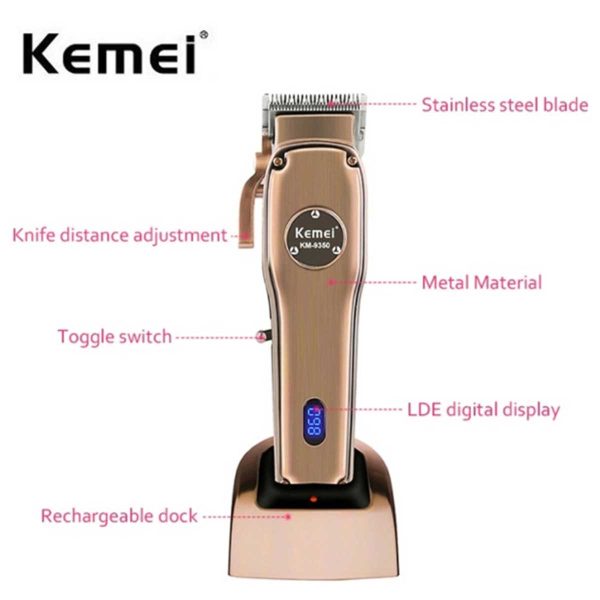 Επαναφορτιζόμενη Κουρευτική Μηχανή Kemei KM-9350 Ροζ – Χρυσό