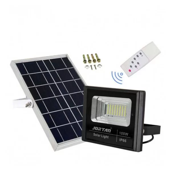 LED Αδιάβροχος Ηλιακός Προβολέας 100W 6400LM με Πάνελ και Τηλεχειριστήριο Jortan JT-BJ100W