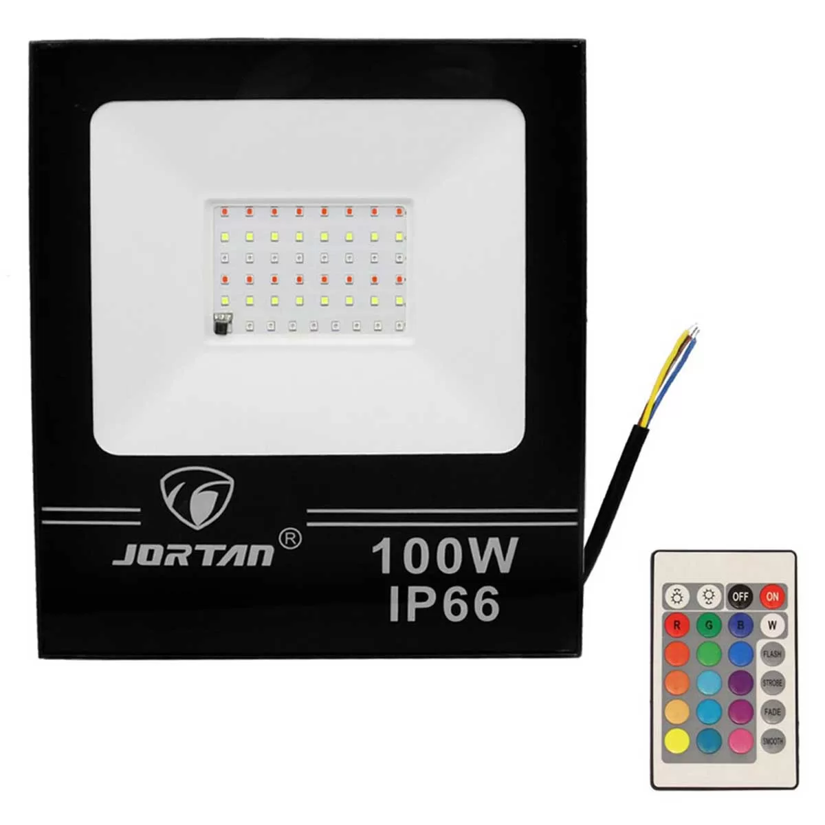 LED Αδιάβροχος Προβολέας 100W με Ασύρματο Τηλεχειριστήριο 48 SMD 4000LM 220V RGB IP66 JORTAN-TP100WRGB