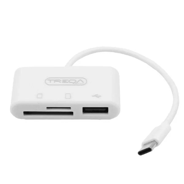 USB Hub OTG και Αναγνώστης Καρτών TF/SD με Βύσμα USB Type-C Treqa USB-5-TC Λευκό