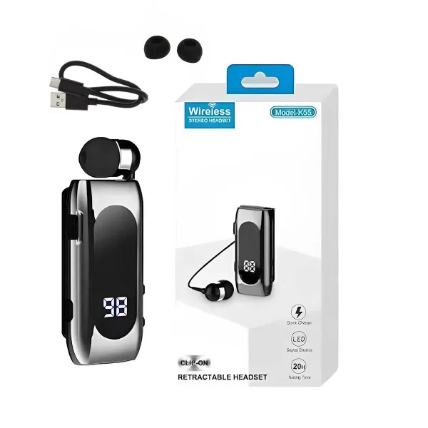 Ακουστικό Bluetooth Handsfree In-ear Πέτου με Δόνηση και Κλιπ K-55 Ασημί