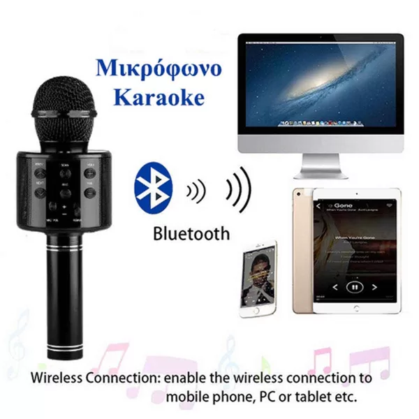 Αυτόνομο Ασύρματο Μικρόφωνο Karaoke με Ηχείο και Λειτουργία Εγγραφής Φωνής WS-858 Μαύρο