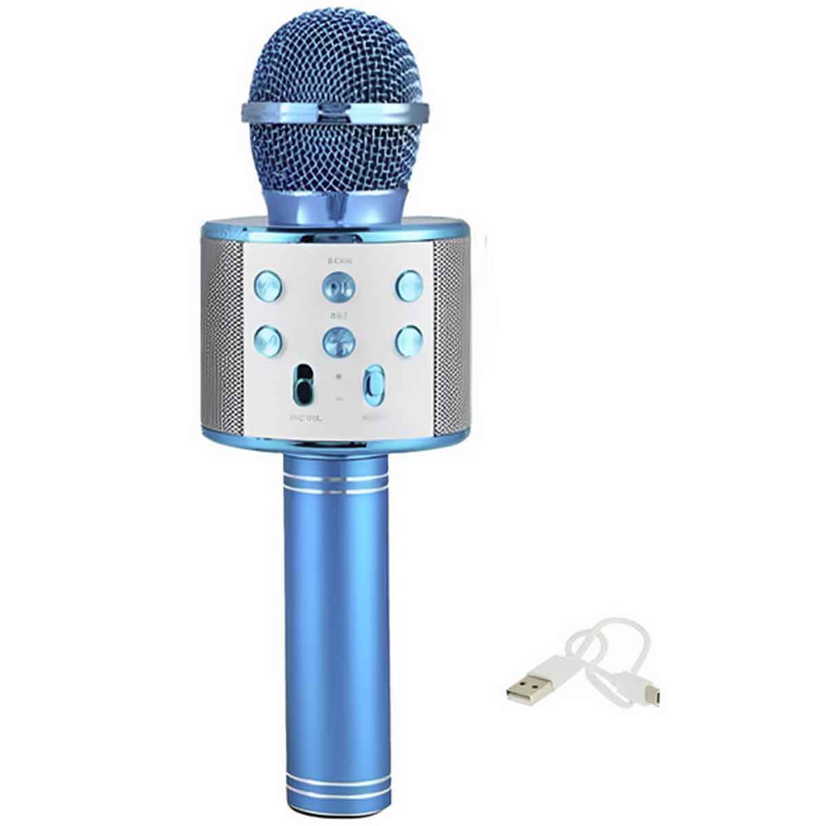 Αυτόνομο Ασύρματο Μικρόφωνο Karaoke με Ηχείο και Λειτουργία Εγγραφής Φωνής WS-858 Μπλε