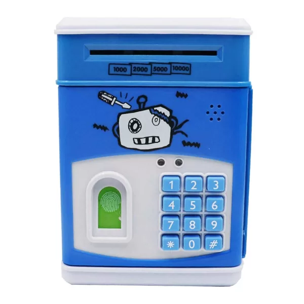 Ηλεκτρικός Κουμπαράς (13x13x19cm) με Κωδικό Ασφαλείας και Δακτυλικό Αποτύπωμα Cartoon Μπλε