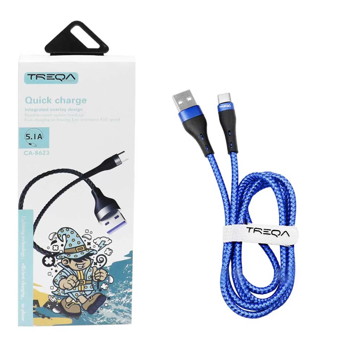 Καλώδιο Γρήγορης Φόρτισης 5.1A και Μεταφοράς Δεδομένων 1m Braided USB σε Type-C Treqa CA-8623 Μπλε Μαύρο