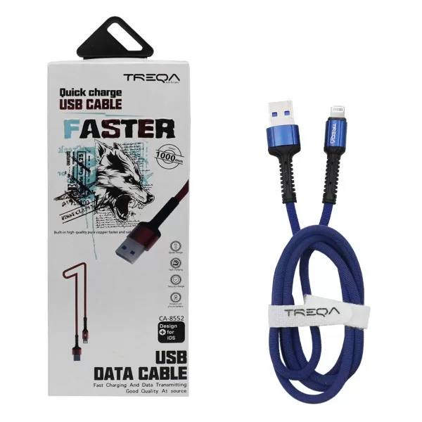 Καλώδιο Γρήγορης Φόρτισης και Μεταφοράς Δεδομένων 1m USB 3.1A σε Lightning Treqa CA-8552-BL Μπλε