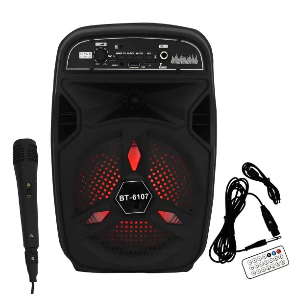 Σύστημα Karaoke 6.5″ Bluetooth με Ενσύρματο Μικρόφωνο και FM, USB, AUX, TF BT-6107 Μαύρο