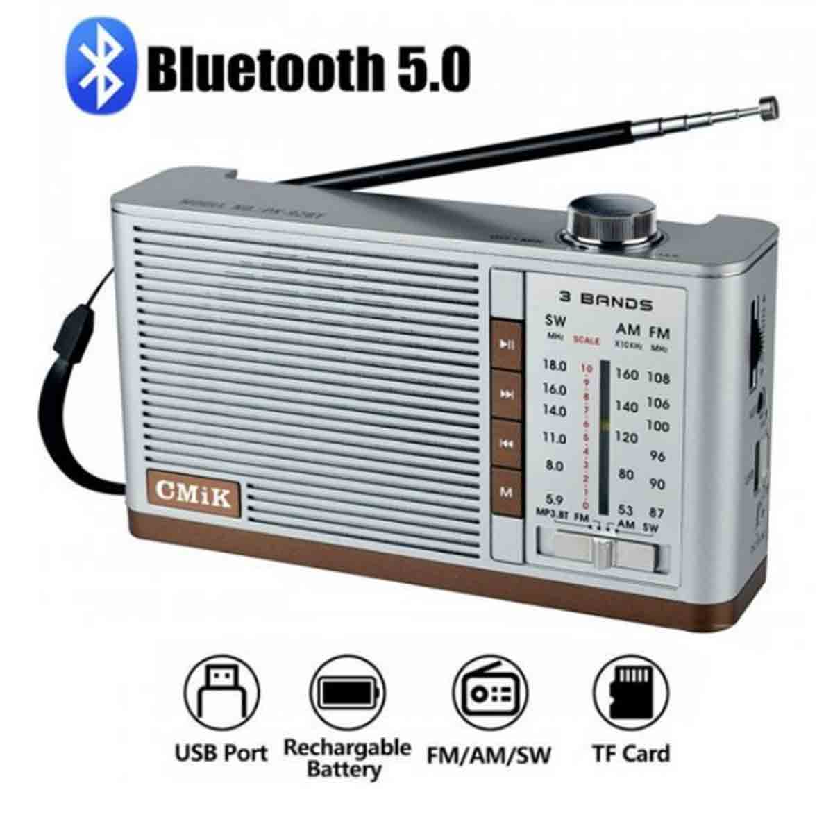 Φορητό Ηχείο Bluetooth με Ραδιόφωνο TF, USB, AUX CMiK MK-999BT Γκρι
