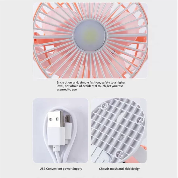 Επιτραπέζιο Επαναφορτιζόμενο USB Ανεμιστηράκι με Κλιπ και LED Φωτισμό Mini Fan Ροζ