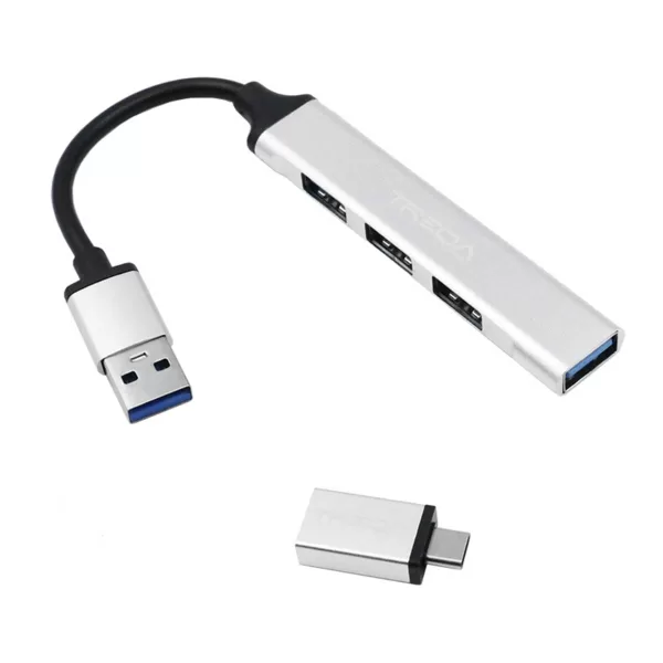 USB Hub 3.0 με 4 Θύρες USB-A και Αντάπτορα Type-C Treqa USB-3 Ασημί