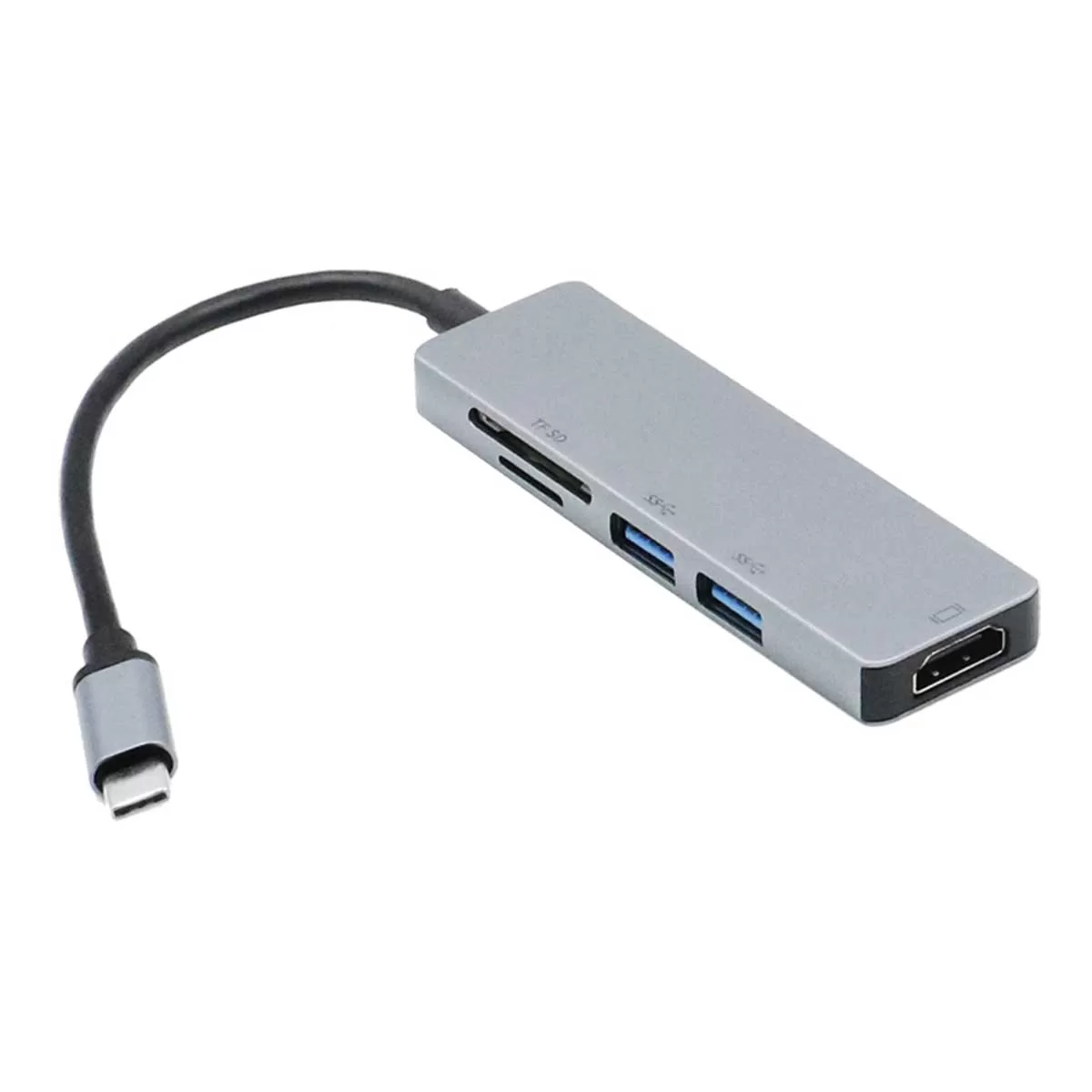 Μετατροπέας 5 σε 1 Type-C σε HDMI με 2 Θύρες USB-A OTG και Αναγνώστη Καρτών TF/SD TC-18 Ασημί