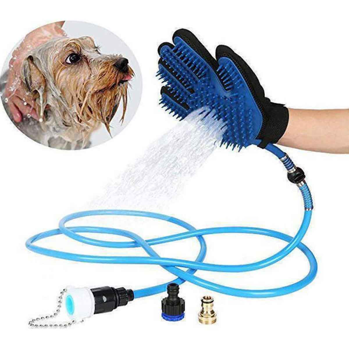 Γάντι για Καθαρισμό Τριχώματος Σκύλου με Σύνδεση για Βρύση BD-190 Μπλε