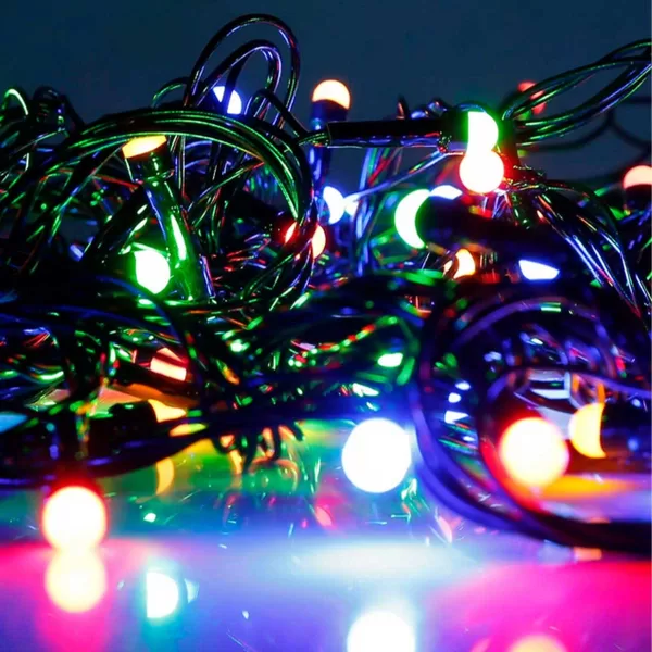 100 Χριστουγεννιάτικα Λαμπάκια Μπίλιες LED 10μ 220V σε Σειρά με 8 Προγράμματα και Μαύρο Καλώδιο σε RGB Φωτισμό BX-018