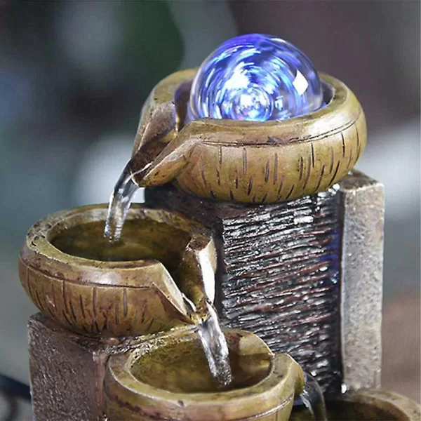 Minimal Διακοσμητικό Συντριβάνι Feng Shui με Πυθάρια Τρεχούμενο Νερό και Πολύχρωμο Φωτισμό LED 21×15.5x30cm DX1966