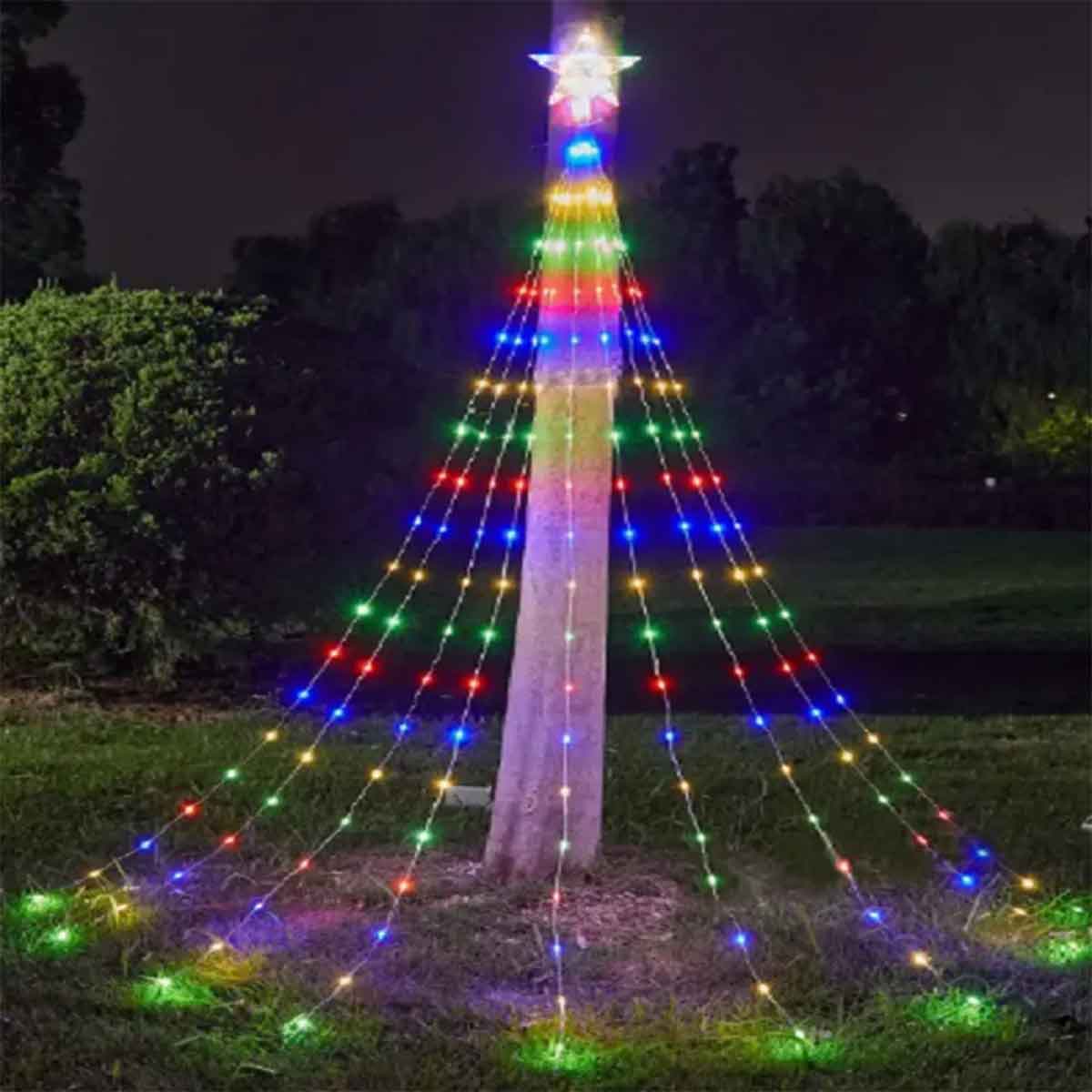 Χριστουγεννιάτικα LED φωτάκια σε σχήμα δέντρου με αστέρι 2m εξωτερικού χώρου DY-27 πολύχρωμα
